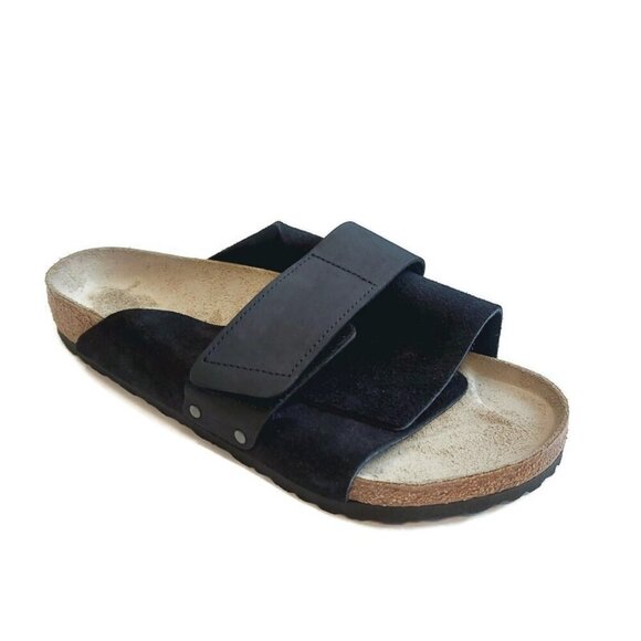 Birkenstock Mens Sz 11 Kyoto Nubuck Suede Leather Sandals Midnight Black Regular - Picture 1 of 9